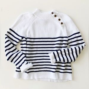 J. Crew Factory White & Navy Blue Striped Sweater in Size Small